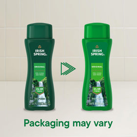 Irish Spring bottle cap detail highlighting leak-proof design and spill protection