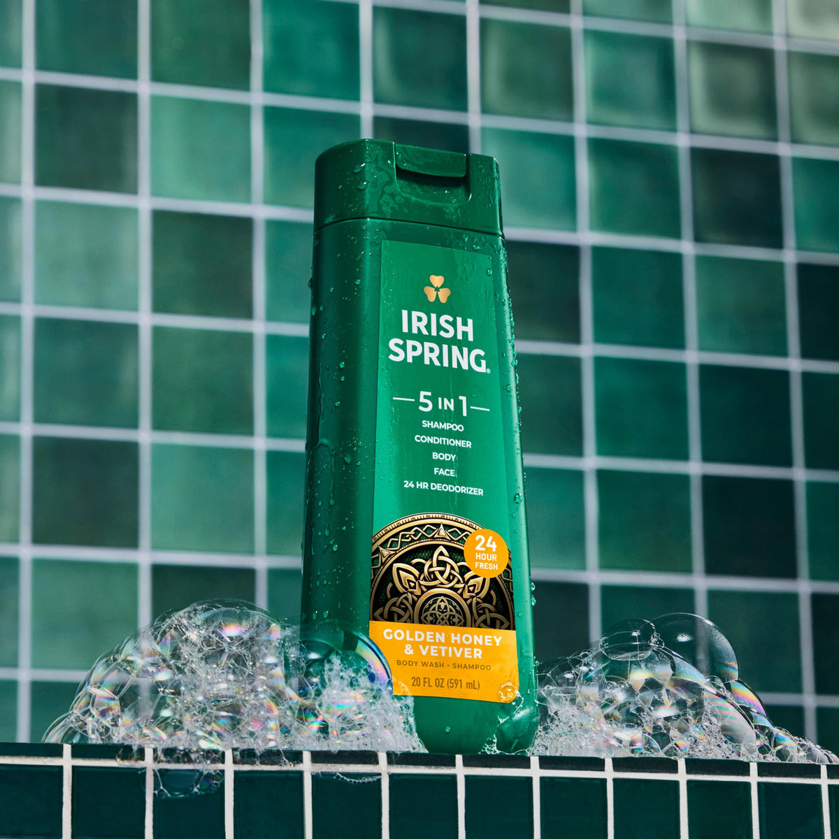 Irish Spring bottle closeup of leakproof cap for travel and gym protection