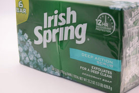 Irish Spring bar beside a ruler demonstrating 3.7 ounce size and travel-friendly benefit