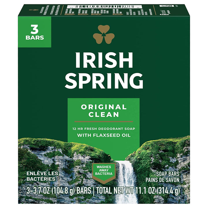 Irish Spring front packaging showing value pack and easy storage benefit