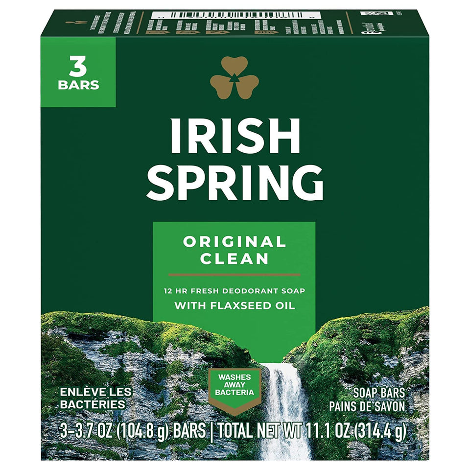 Irish Spring front packaging showing value pack and easy storage benefit