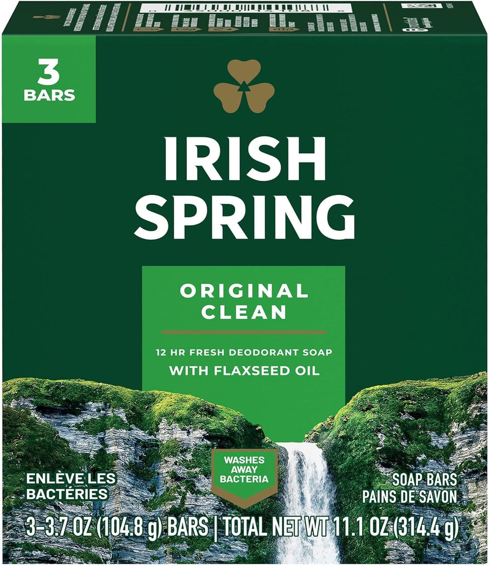 Irish Spring front packaging showing two retail boxes and value pack benefit