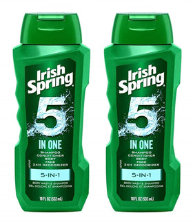 Irish Spring front packaging showing label and two 18 oz bottles for extended supply