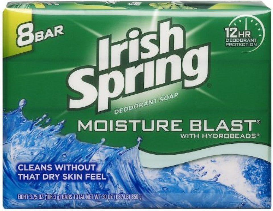 Irish Spring front packaging showing HydroBeads and fresh scent benefit