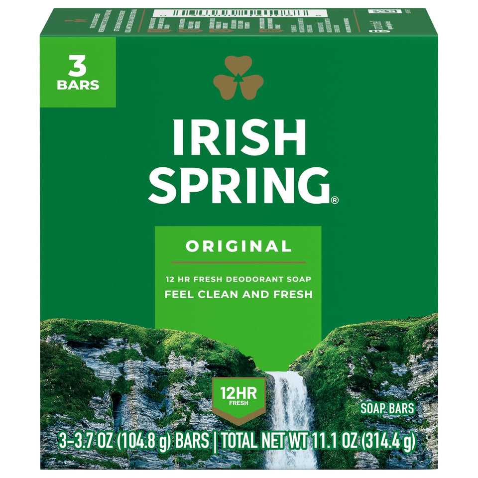 Irish Spring front packaging showing multiple bars and fresh scent benefit
