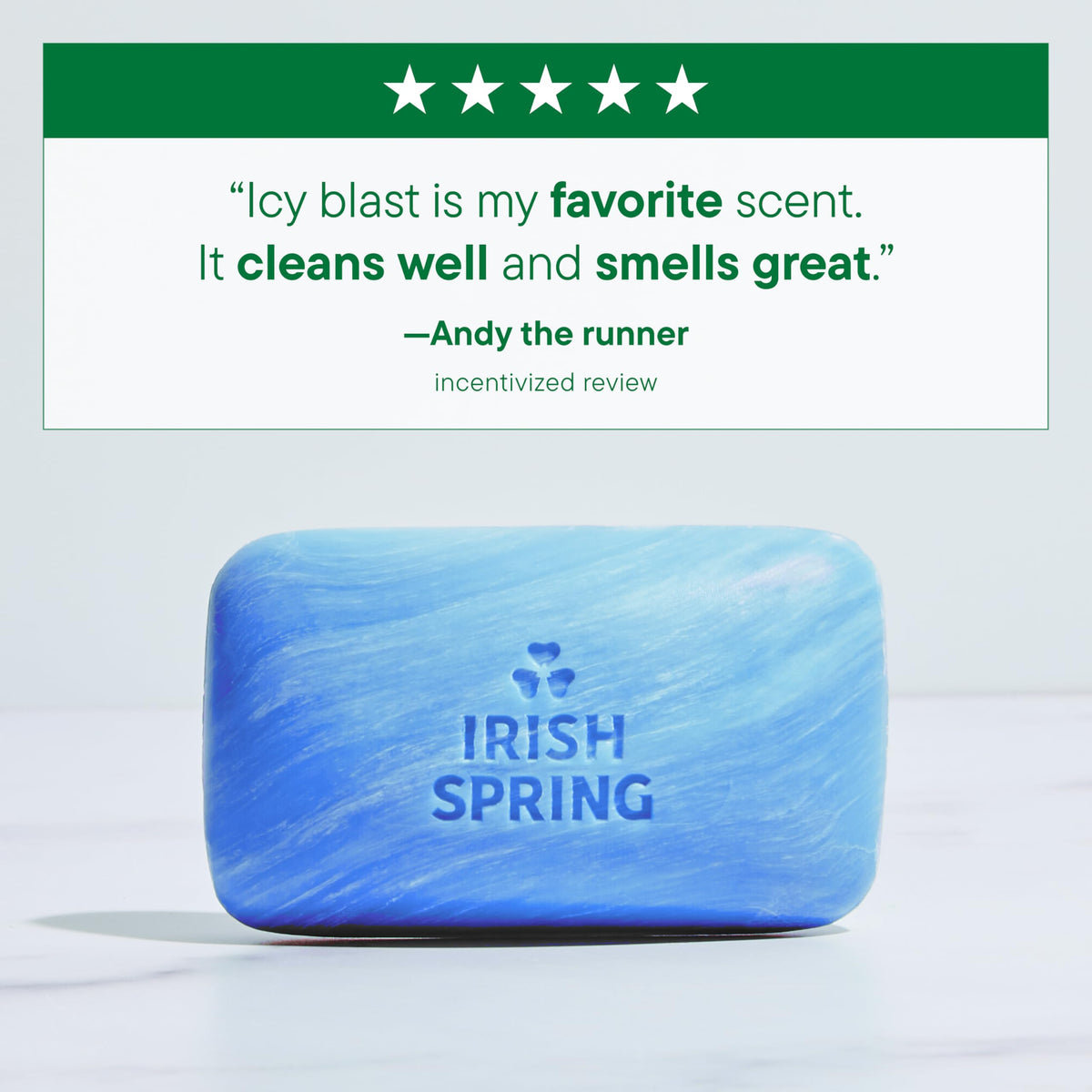 Irish Spring soap texture close-up highlighting moisturizing flaxseed oil