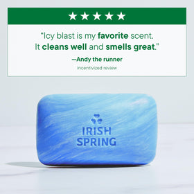 Irish Spring soap texture close-up highlighting moisturizing flaxseed oil