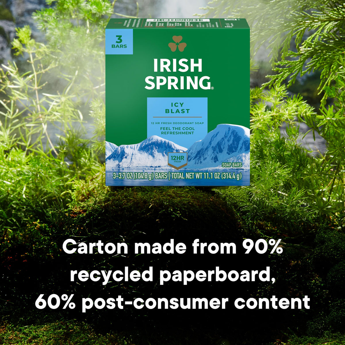 Irish Spring recyclable carton packaging emphasizing eco convenience