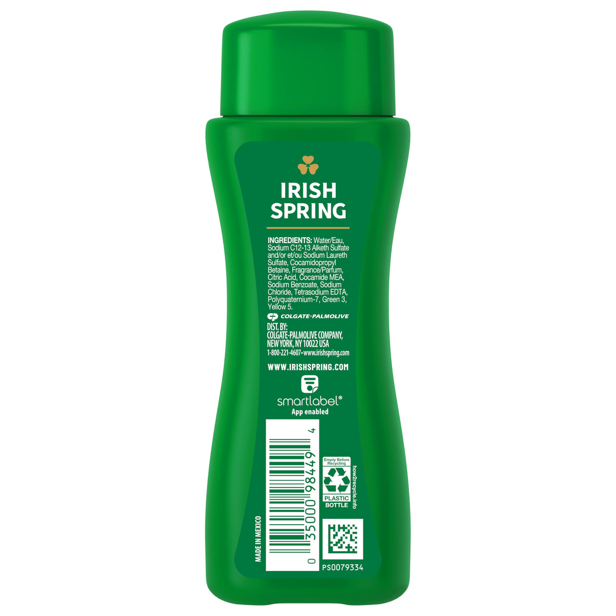 Irish Spring label close-up displaying ingredient info and paraben-free benefit