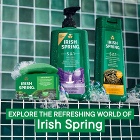 Irish Spring on bathroom shelf portraying everyday use and clean aesthetic