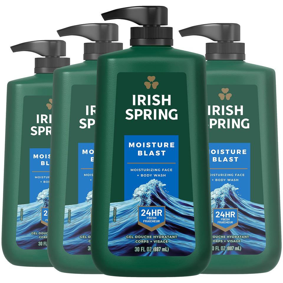 Irish Spring front packaging showing pump bottle and fresh scent benefit