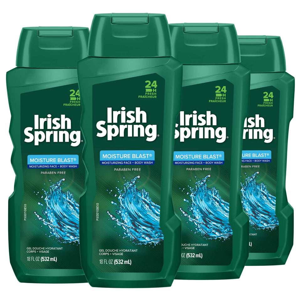 Irish Spring front packaging showing bottle and fresh scent benefit