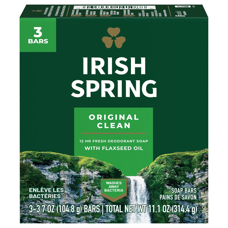 Irish Spring front packaging showing nine Original bars for reliable freshness