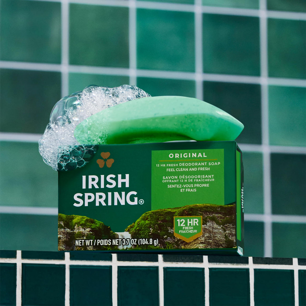 Irish Spring single bar top view highlighting smooth surface and easy grip