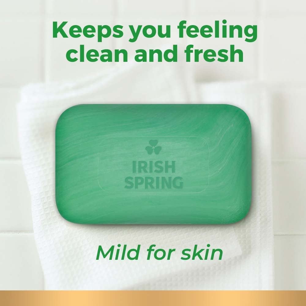 Irish Spring unwrapped single bar displaying smooth surface and long use benefit