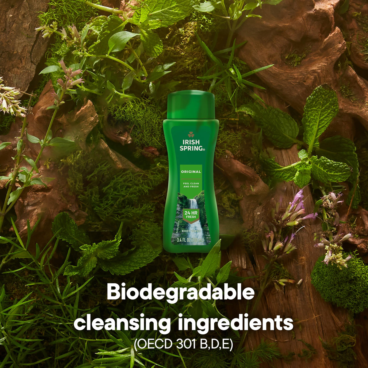 Irish Spring held in hand showing 3.4 fl oz scale and carry-on compliance benefit