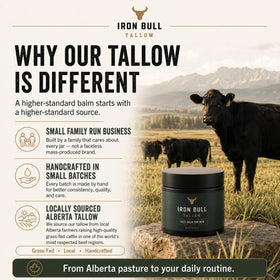 Iron Bull Tallow label close-up showing natural ingredients and ingredient transparency benefit