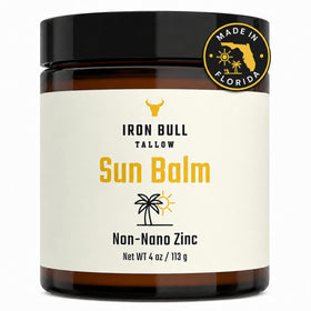 Iron Bull Tallow jar front view showing compact sunscreen balm