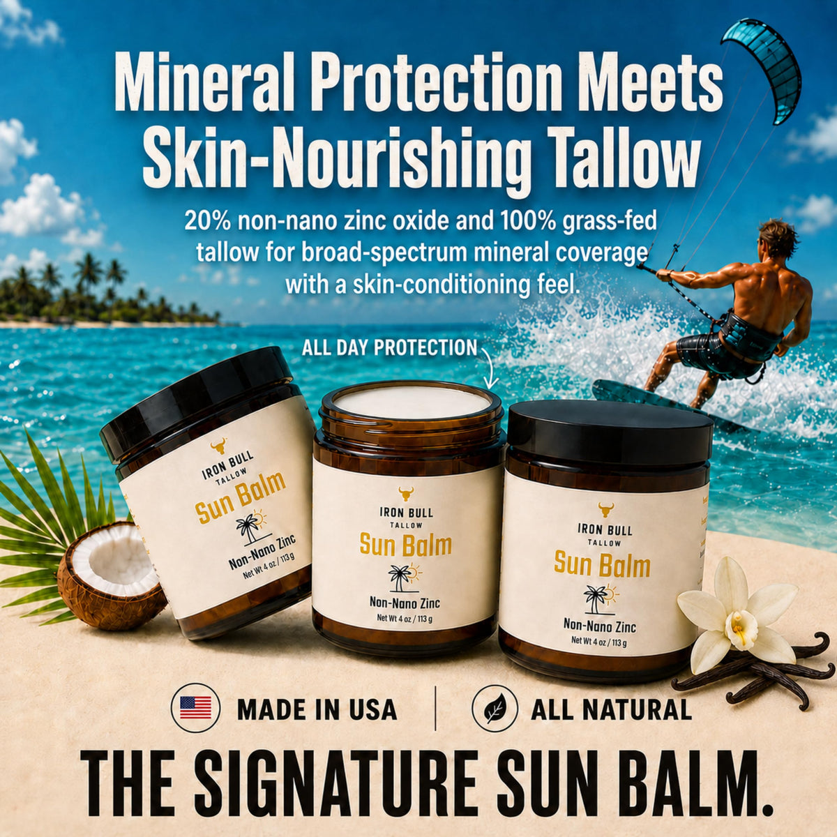 Iron Bull Tallow open jar showing smooth balm texture for easy application