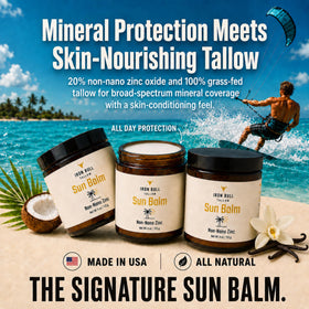 Iron Bull Tallow open jar showing smooth balm texture for easy application