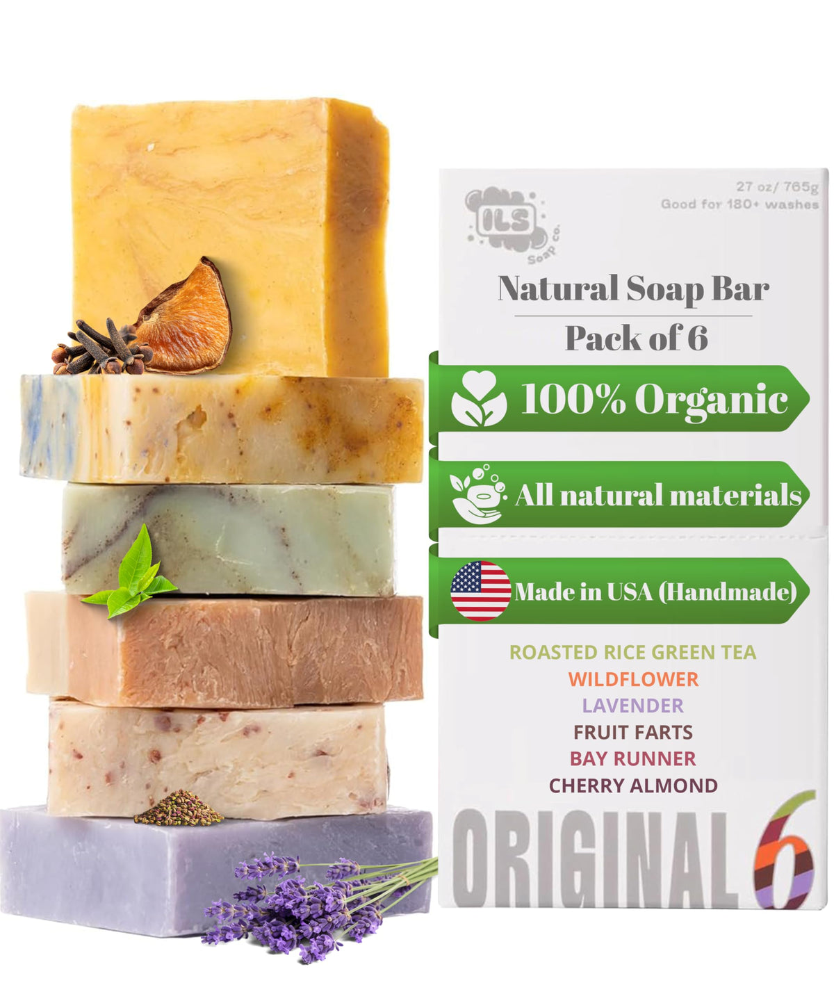 Iron Lion Soap pack front showing six handmade bars and branding benefits