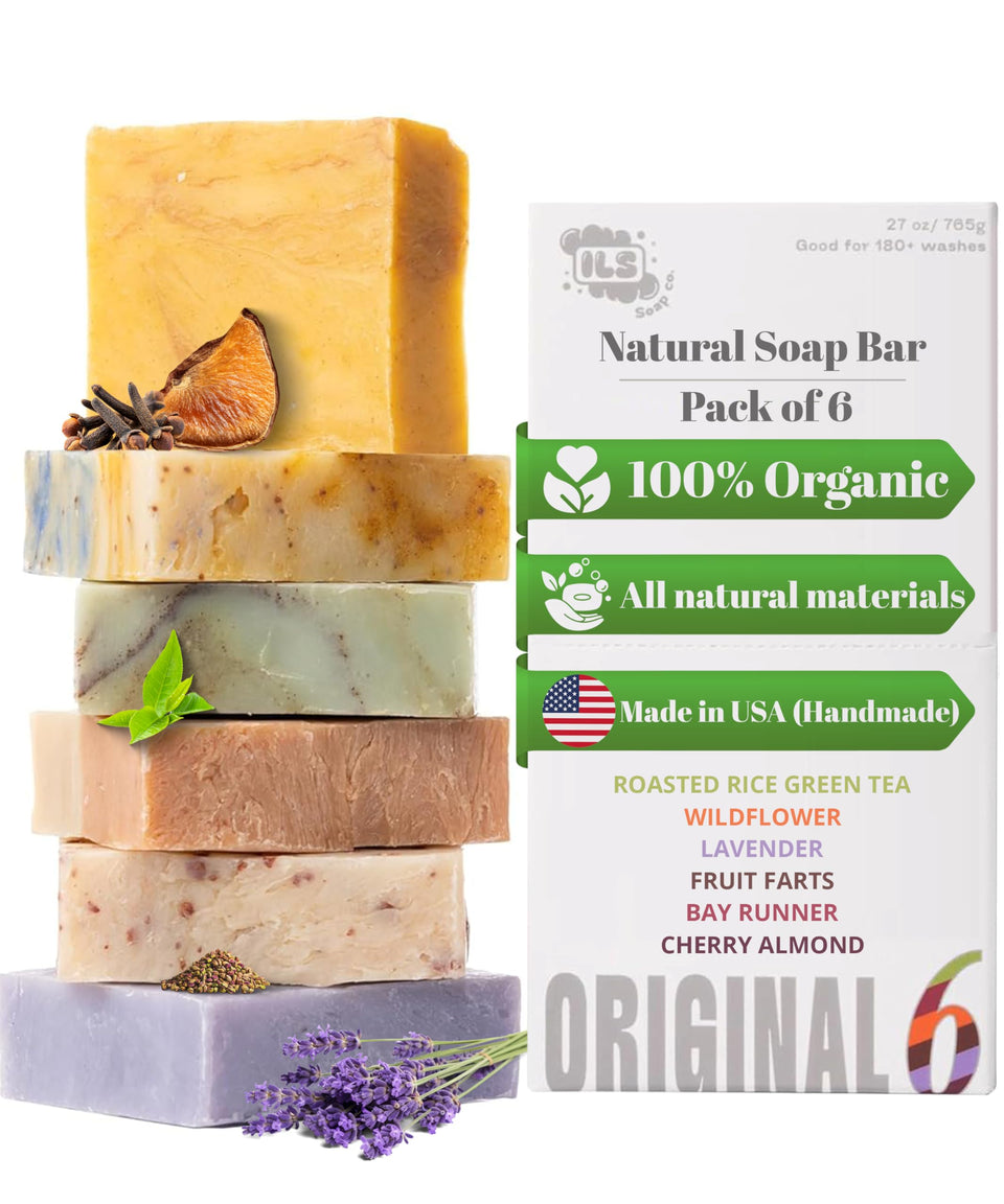 Iron Lion Soap pack front showing six handmade bars and branding benefits
