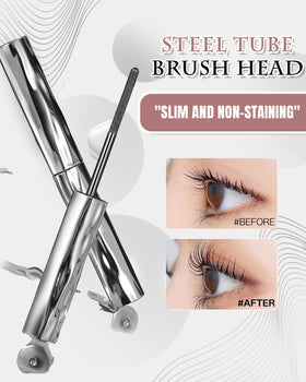 Generic iron wand applying mascara in hand mirror showing easy control benefit clean finish