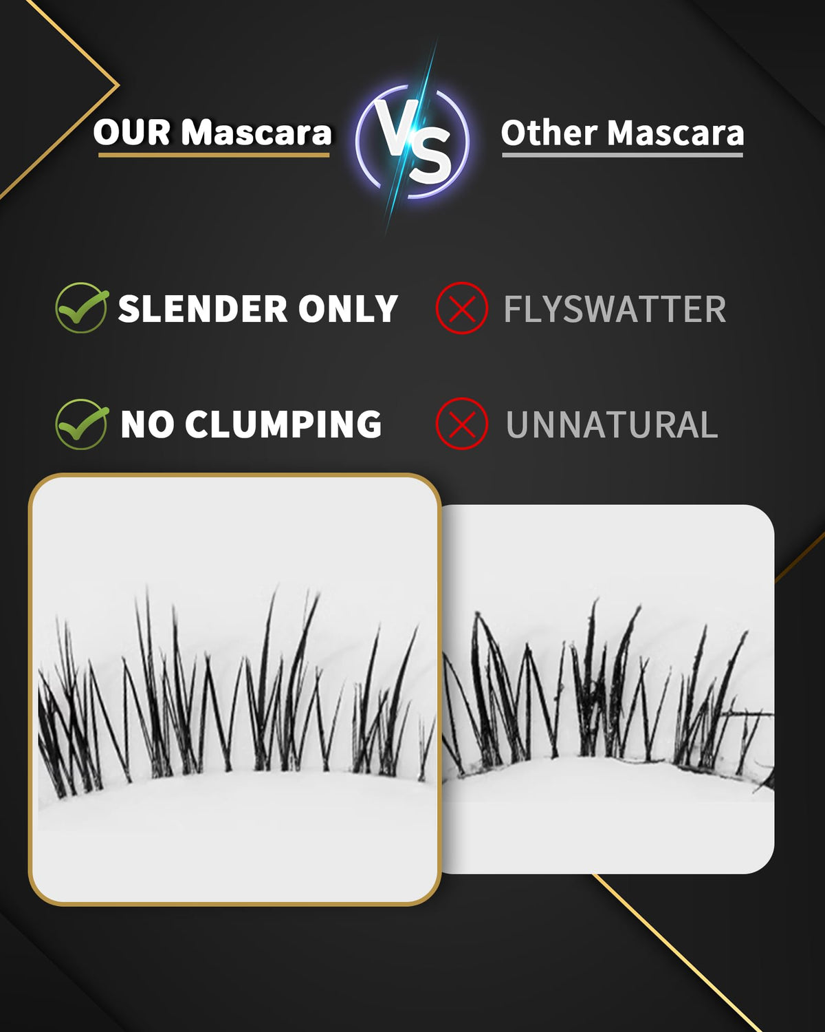Generic iron wand before and after lashes comparison showing extended length benefit