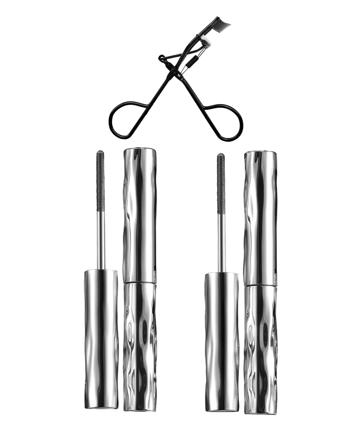 Generic iron wand packaging front view showing two tubes and curler benefit long wear