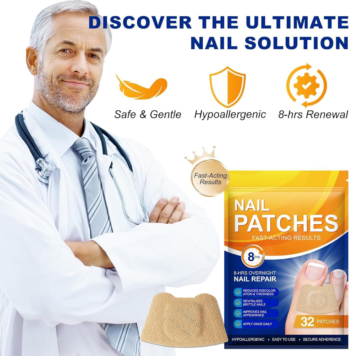 IRSRDOQU patch on bathroom counter indicating simple nightly nail care routine