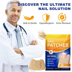 IRSRDOQU patch on bathroom counter indicating simple nightly nail care routine