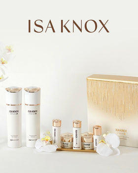 ISA KNOX travel size collection arranged for convenient multi-step routine