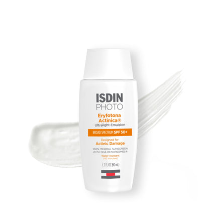 ISDIN front packaging showing tube and SPF 50+ for visible protection