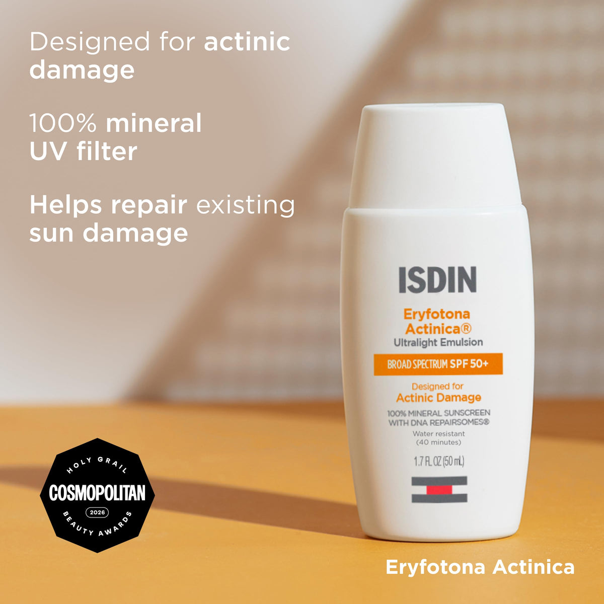 ISDIN cream texture close-up illustrating lightweight, fast-absorbing finish