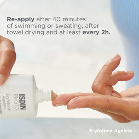 ISDIN eryfotona ageless 3.4oz scale comparison showing travel-friendly size benefit