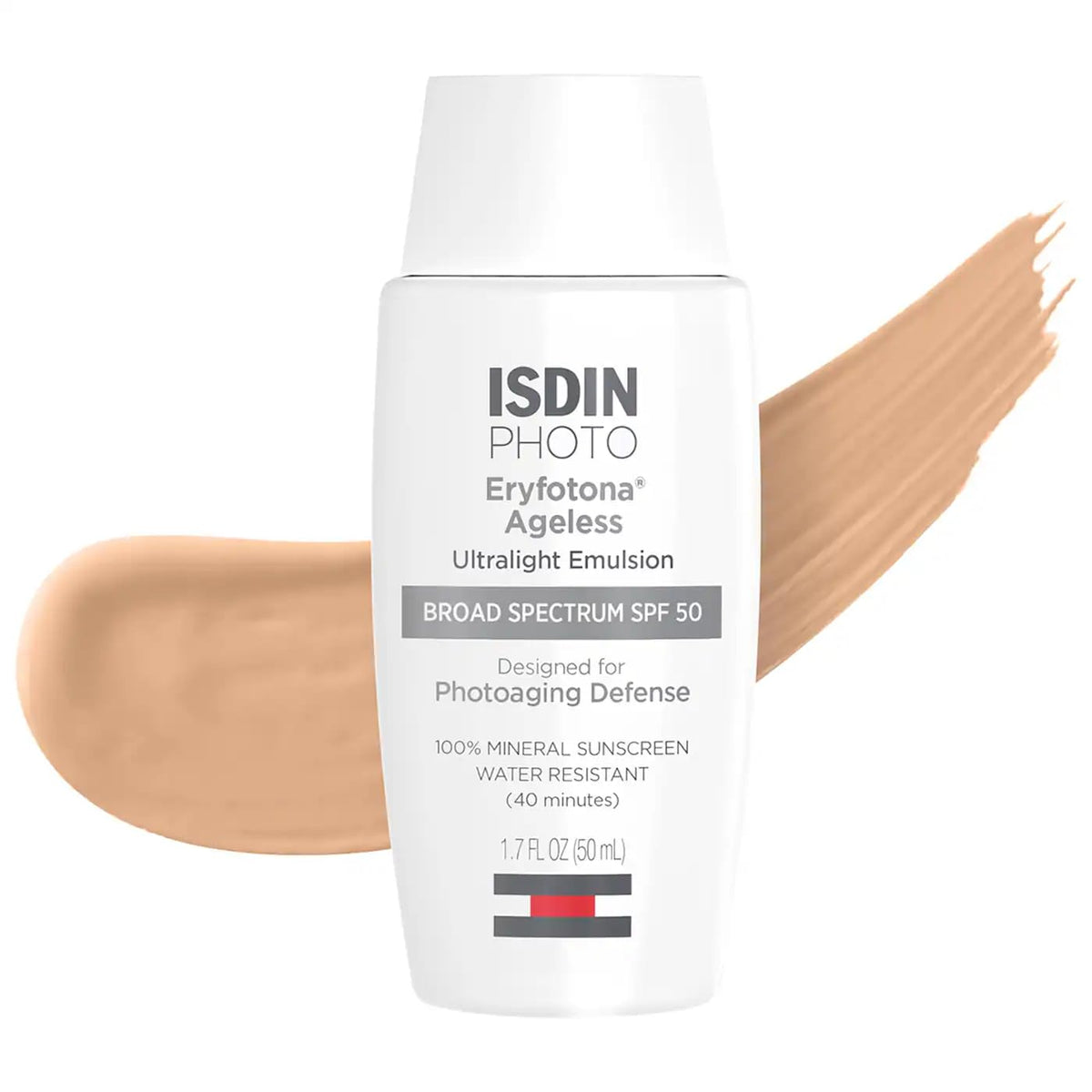 ISDIN front tube showing product branding and SPF50 protection benefit