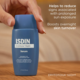 ISDIN bottle pump detail highlighting hygienic dispensing and control