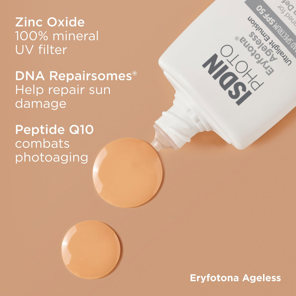 ISDIN next to coin for size comparison showing travel-friendly 1.7 fl oz benefit