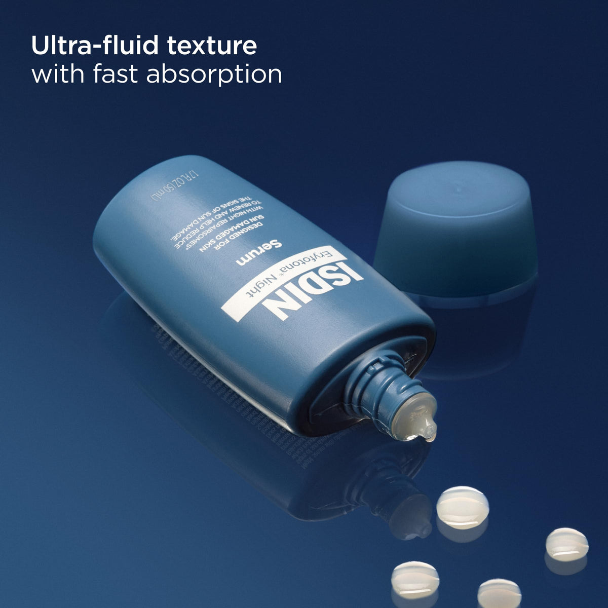 ISDIN close-up of ultra-fluid serum texture for quick absorption benefit