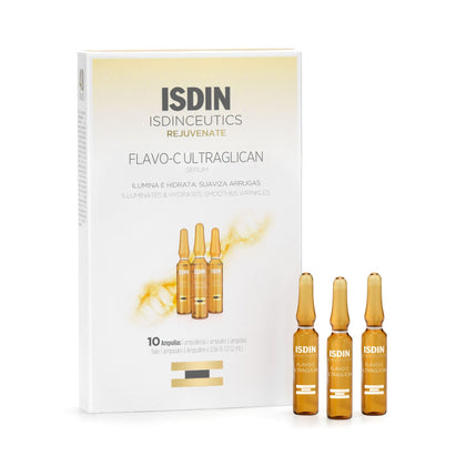 ISDIN Flavo-C ampoules front packaging showing product clarity and freshness