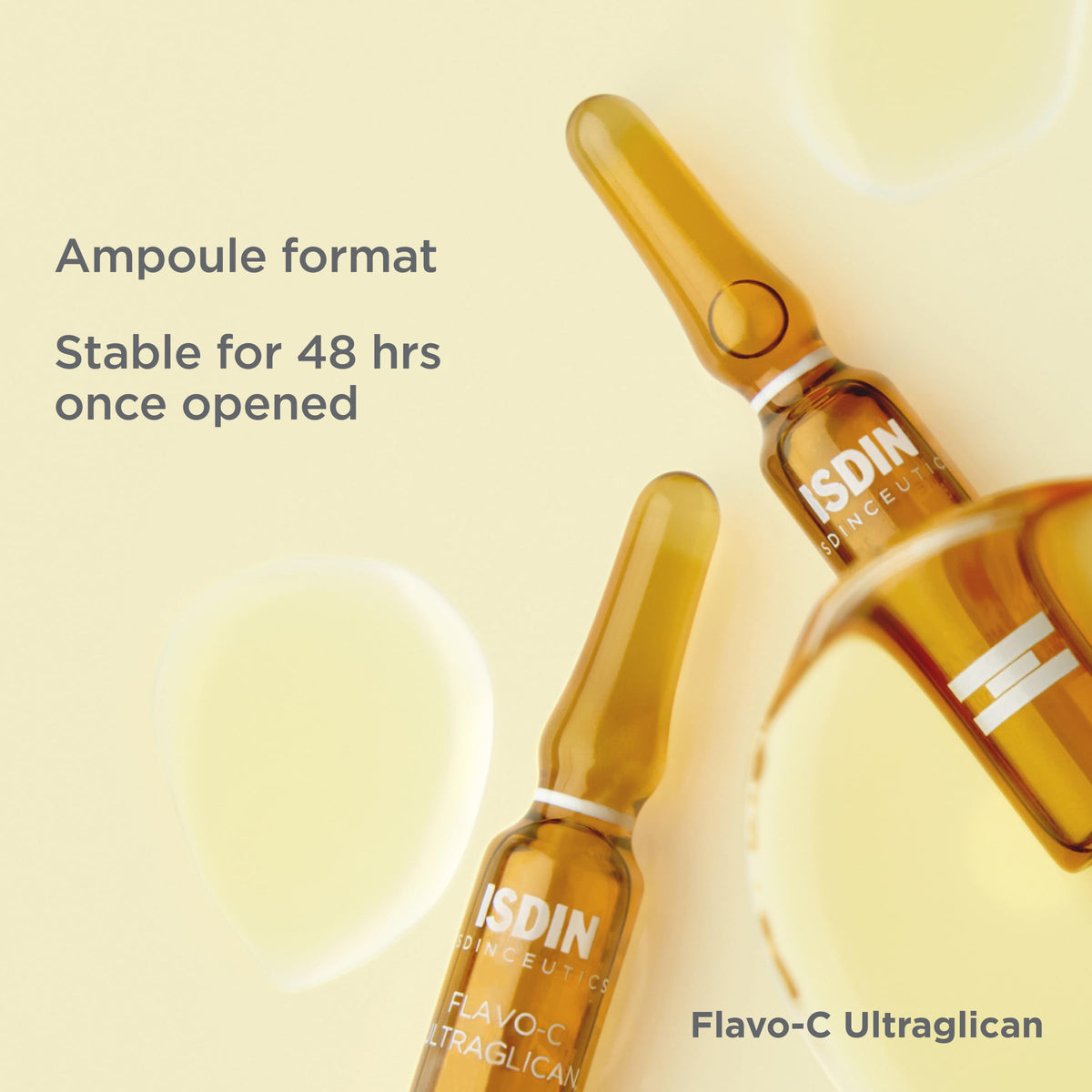ISDIN Flavo-C ingredients close-up label highlighting vitamin C and UltraGlycans