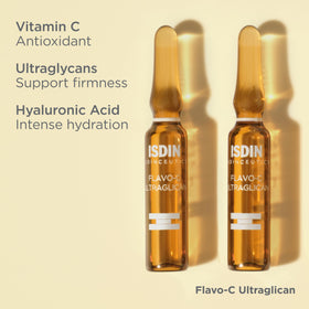 ISDIN Flavo-C scale comparison with hand showing compact single-dose convenience