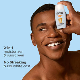 ISDIN Fusion Water MAGIC in morning routine setting showcasing daily-use convenience benefit
