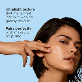 ISDIN Fusion Water MAGIC under foundation demonstrating primer-like smoothing benefit