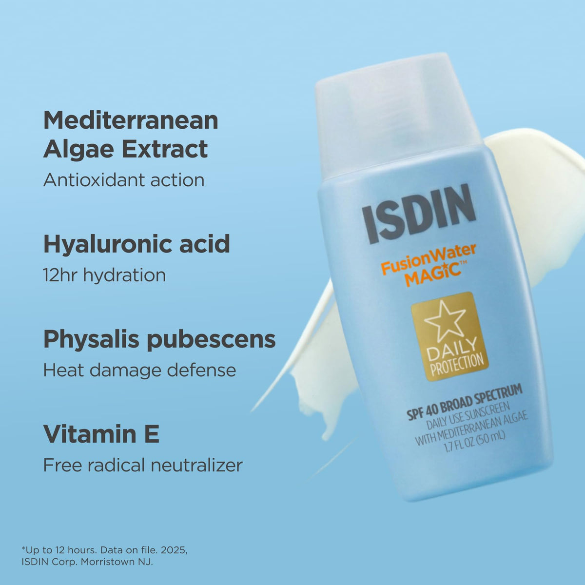 ISDIN Fusion Water MAGIC tube cap close-up highlighting leak-proof design and portability benefit