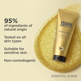 ISDIN in hand application demonstrating gentle scrub spread and controlled use