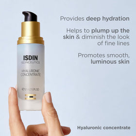 ISDIN ingredient panel highlighting hyaluronic acids and extracts benefit
