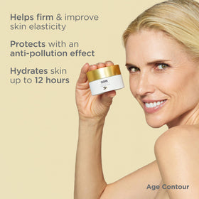 ISDIN applying cream along jawline demonstrating contouring benefit