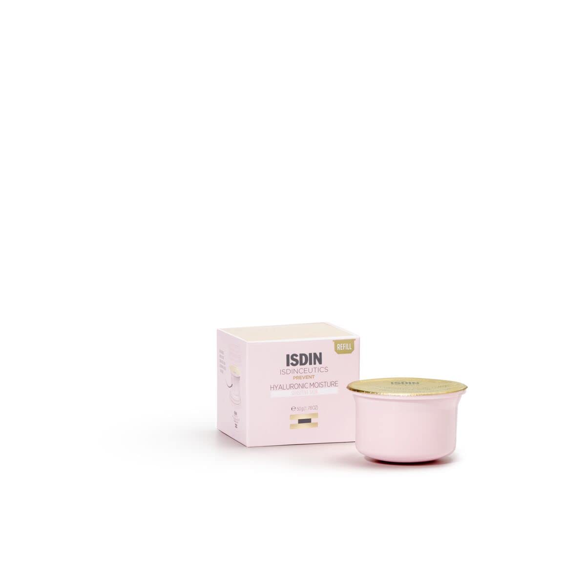 ISDIN front packaging showing eco-refill and calming moisturizer benefits