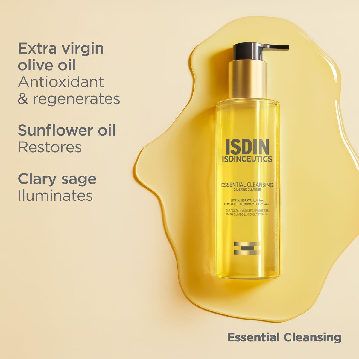 ISDIN cleansing oil applied to remove makeup, visualizes effective cleanse